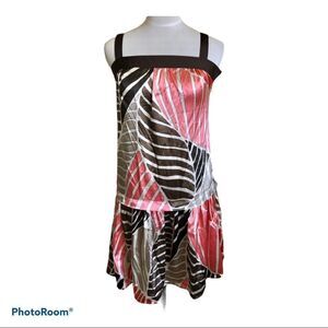 Zara Y2K pink brown print satin boho mini dress S